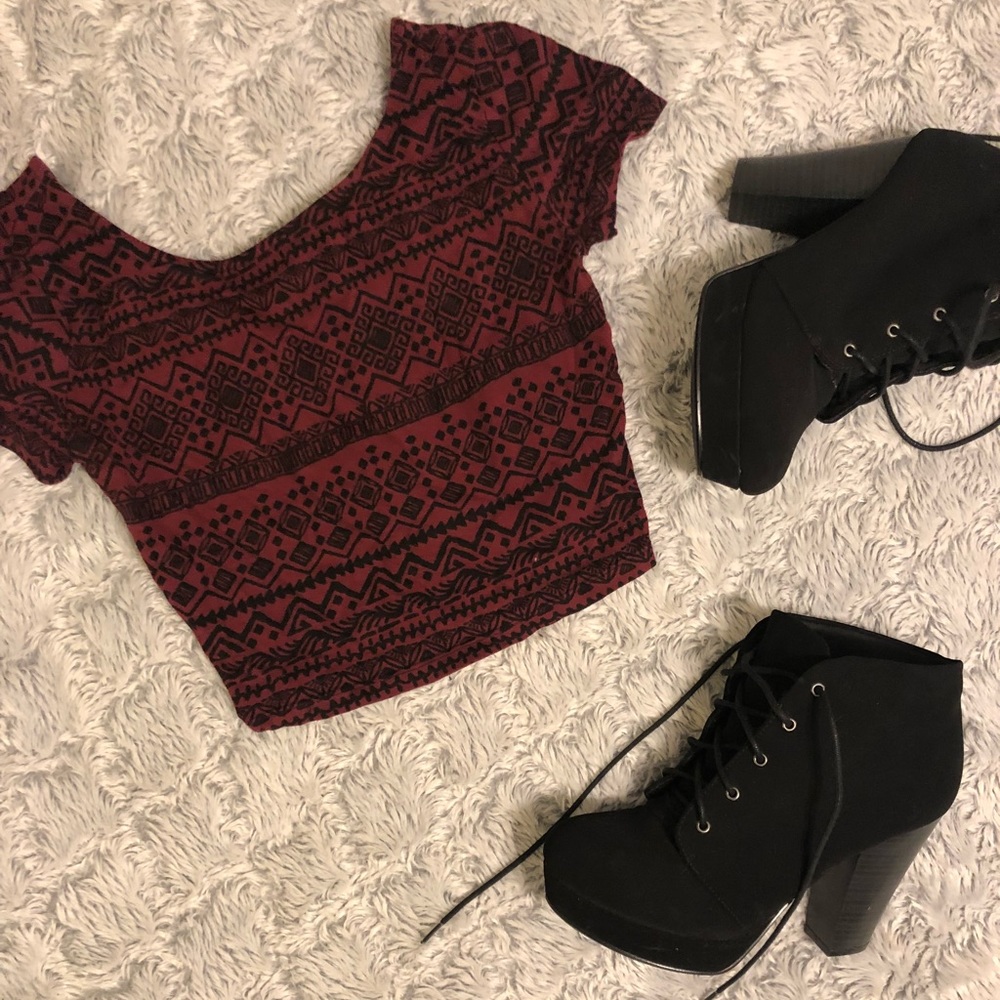 Maroon Aztec Crop Top
